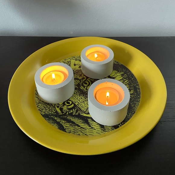 Set of 3 white concrete succulent pot, tea lights hand made modern candle holder - Picture 4 of 8